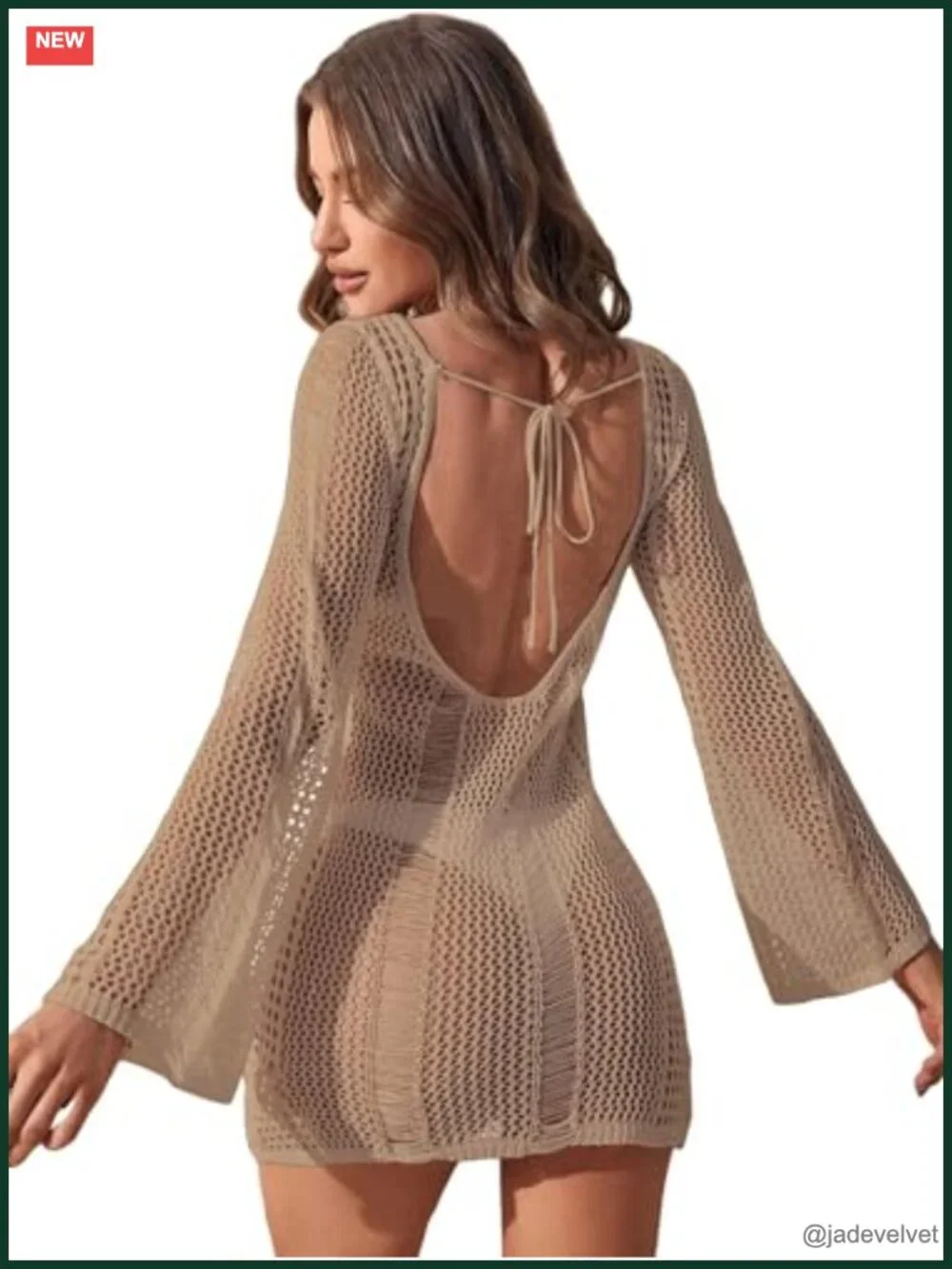 Women's Crochet Cover Up Long Sleeve Hollow Out Beach Swimwear